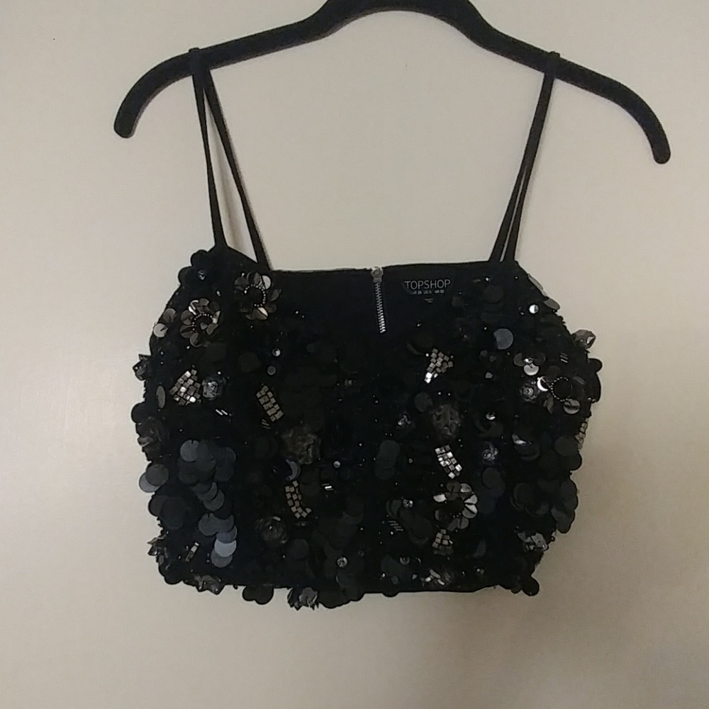 Topshop black beaded crop tank top size 6